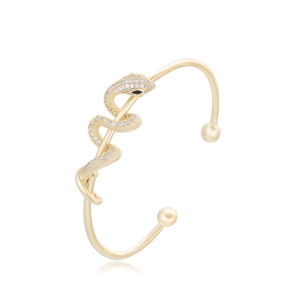 Snake Bangle Adjustable Bracelet 14k Gold Plated Luxury Jewelry - Picture 1 of 14